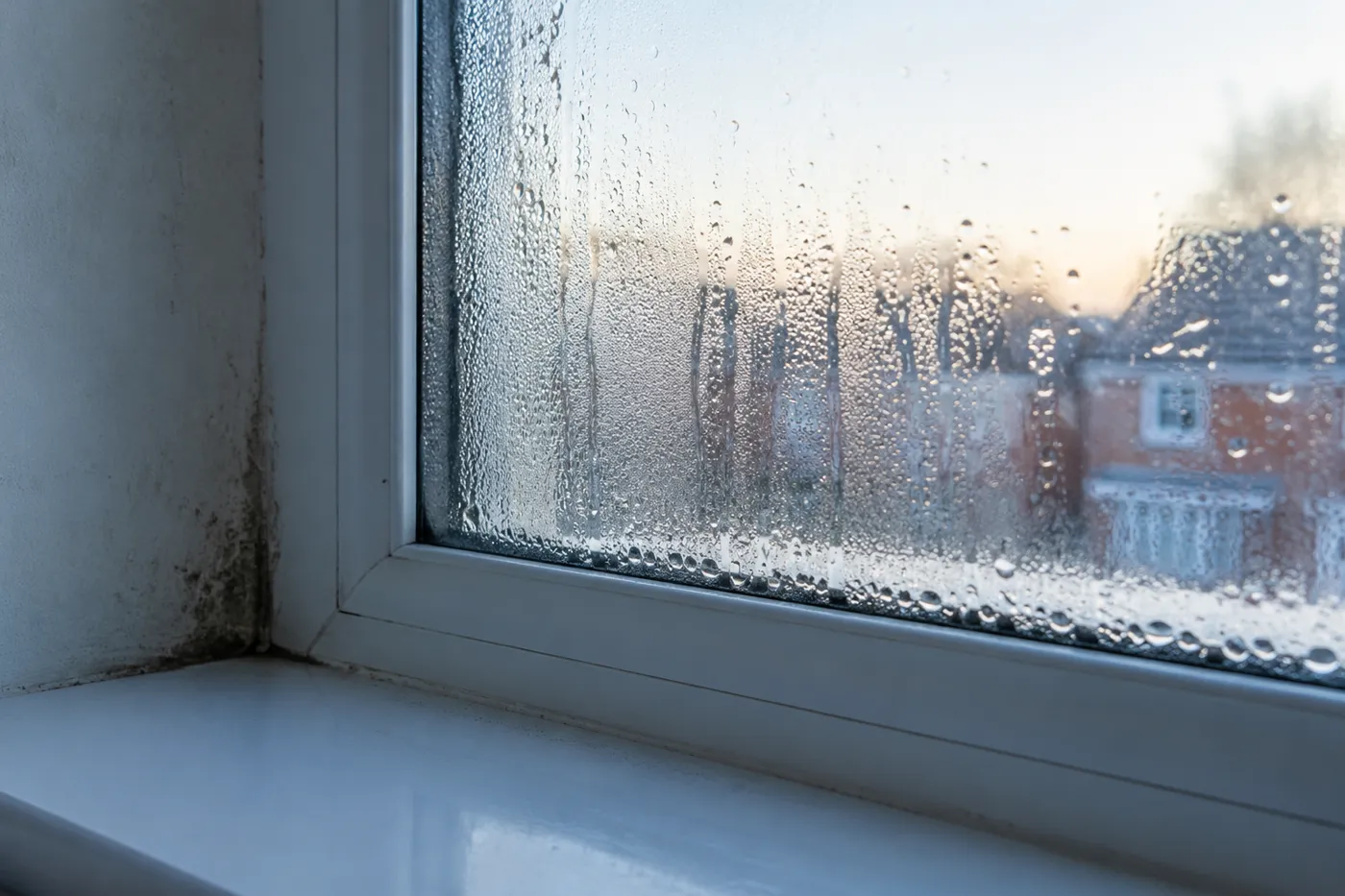 Illustrative image of condensation on a window